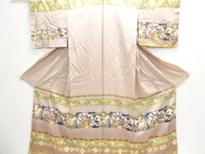 岡山武子作　横段に草花模様訪問着仮絵羽(八掛付き)